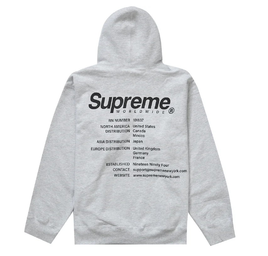 Supreme Worldwide Hooded Sweatshirt Ash Grey