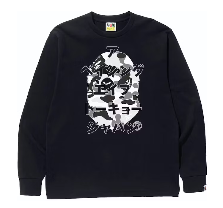 BAPE ABC Camo Japanese Letters L/S Tee Black/Grey