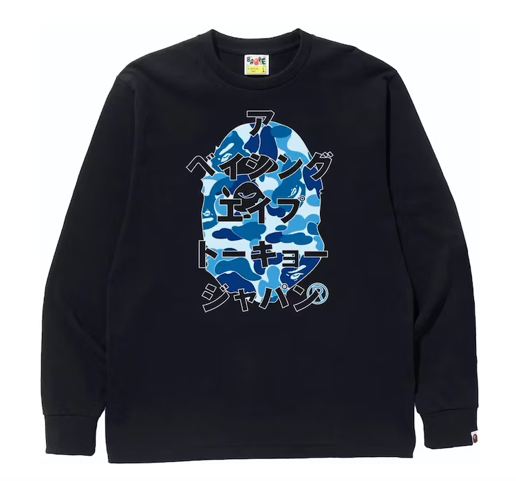 BAPE ABC Camo Japanese Letters L/S Tee Black/Blue