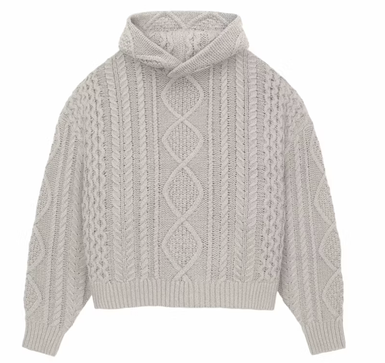 Fear of God Essentials Cable Knit Hoodie Silver Cloud