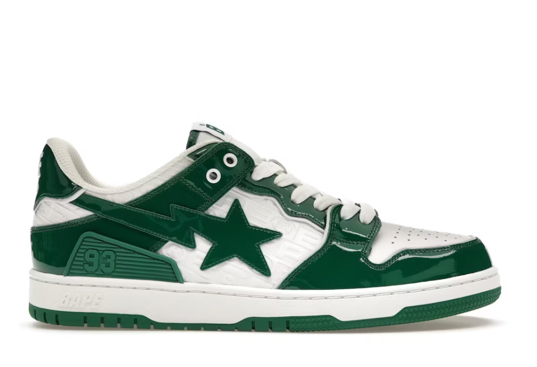 A Bathing Ape Bape SK8 Sta Green White Patent (Preowned)