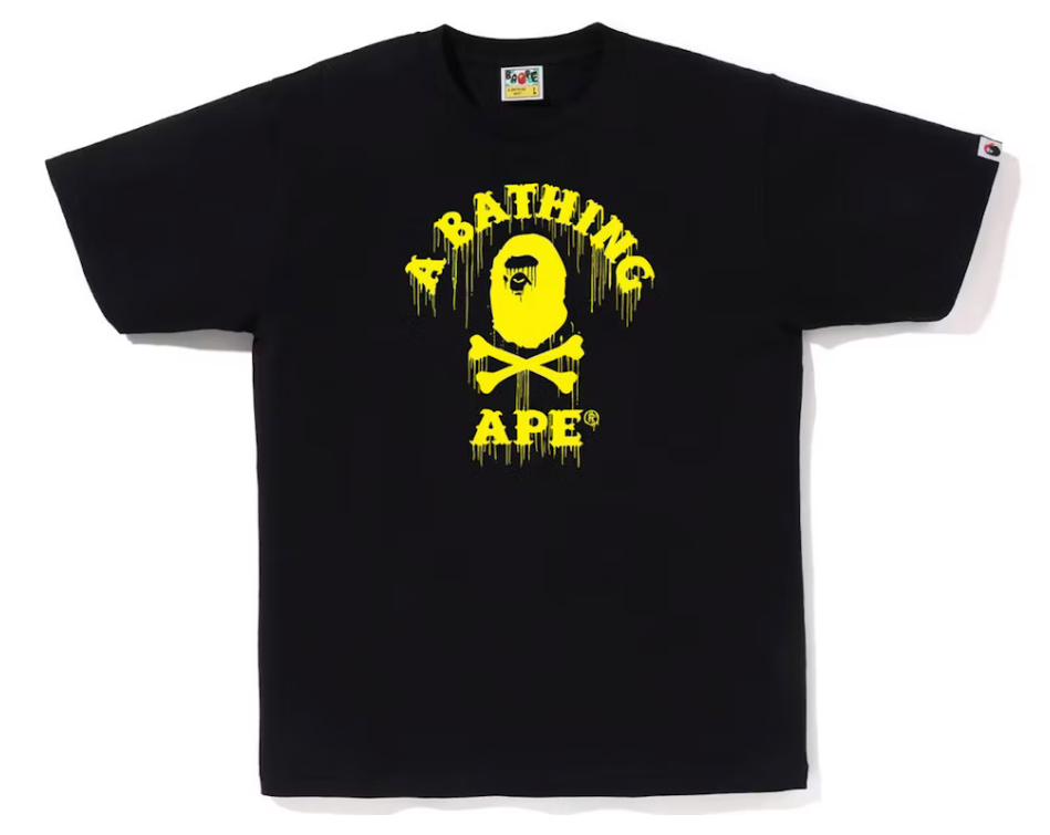 Bape Drip Ape Crossbone College Tee Black Yellow