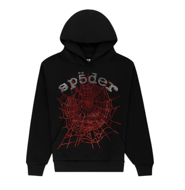 Sp5der Rhinestone OG Web V2 Hoodie Black
